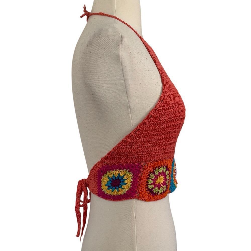 GRANNY SQUARE Knit Crochet Crop Top Boho Hippie Retro Beach Summer Size M/L - Picture 7 of 9